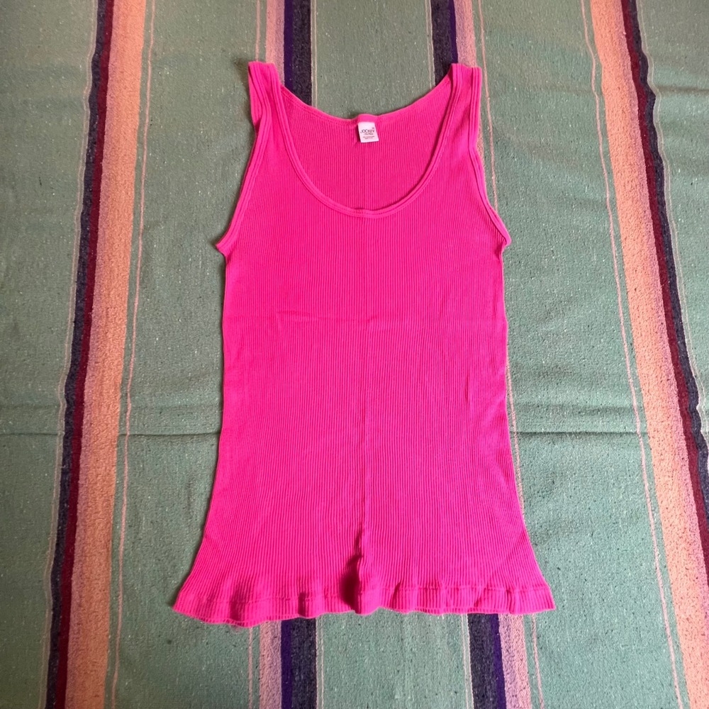 Jockey Tank Top Womens Medium Pink Ribbed Cotton Scoop Neck Made in USA BB82